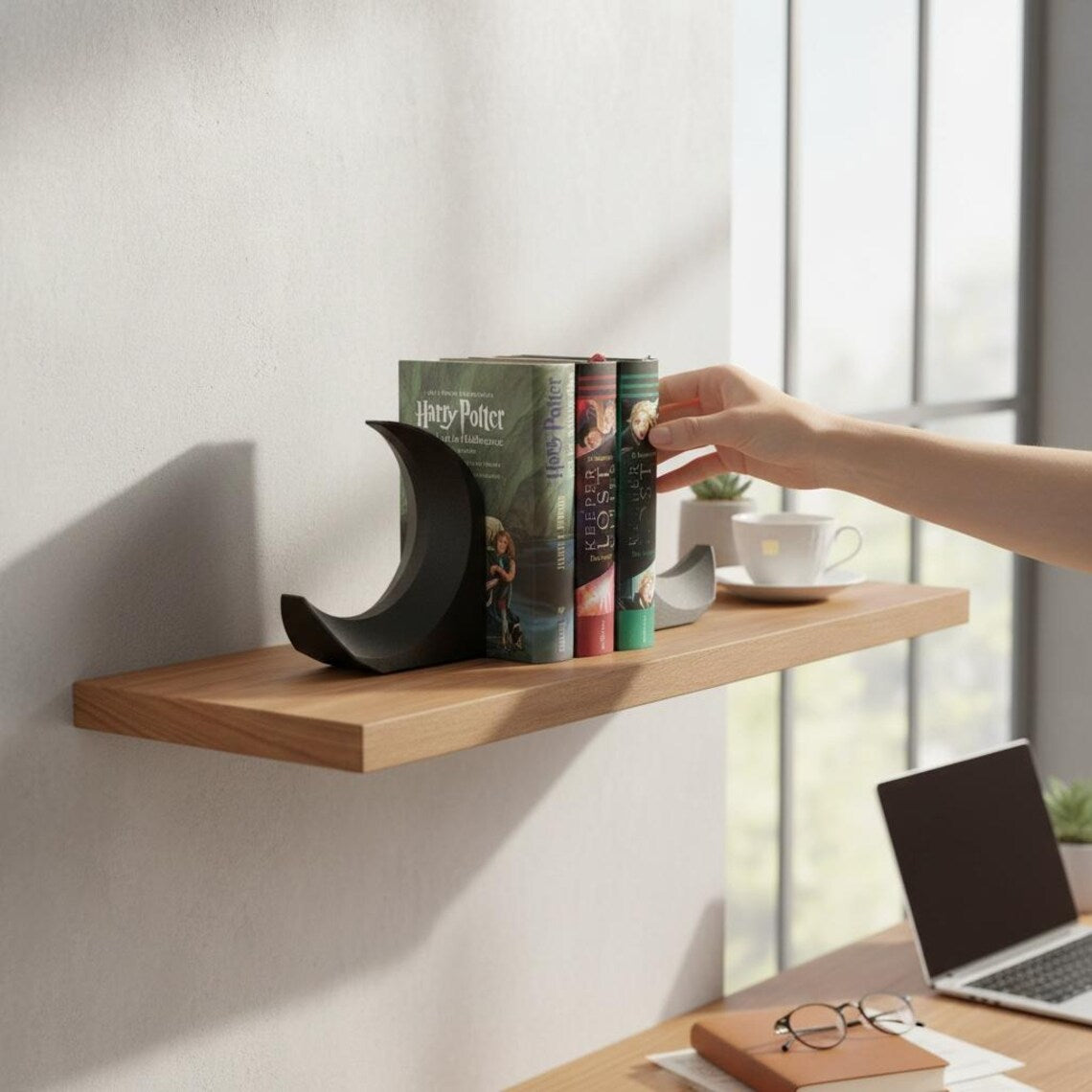 Minimalist Crescent Moon Bookends – Modern Home Decor